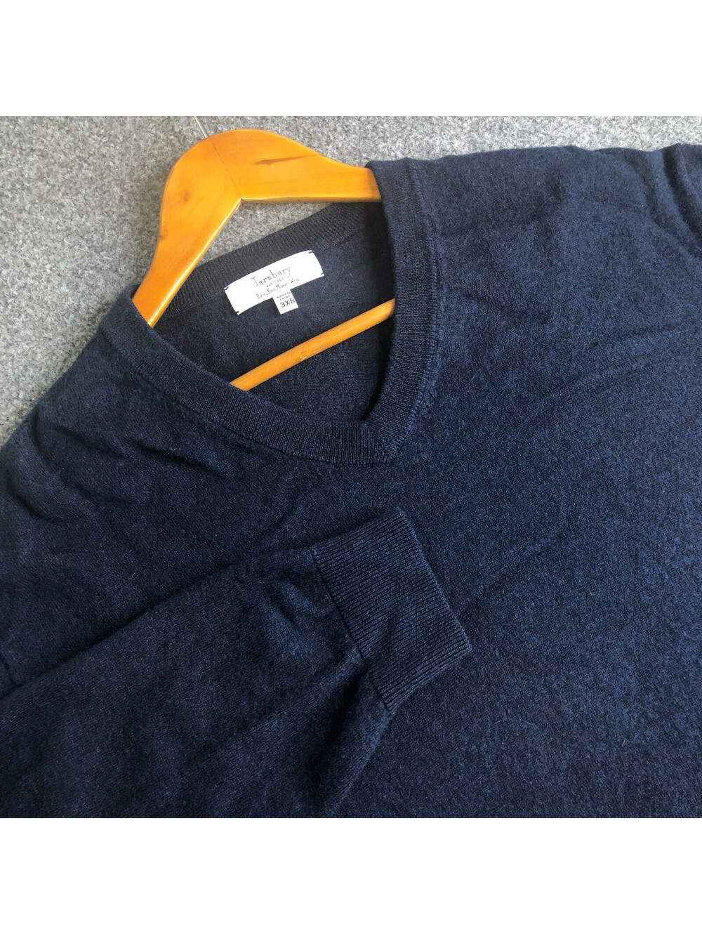 Turnbury Sweater Mens 3XB Blue Solid V-Neck Knit Pullover Extra Fine Merino